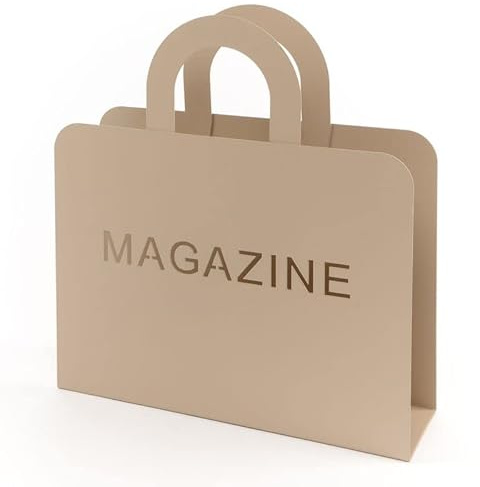 ROCKING GIFTS Revistero Metálico Beige en Forma de Bolso Magazine: Elegante y Único para Organizar Tus Revistas