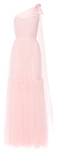 Swing Fashion Ingrid | Puderrosa Femme élégante soirée Bal Mousseline Demoiselle d'honneur Cocktail Longue | Robe Une épaule | Rose poudré | 40
