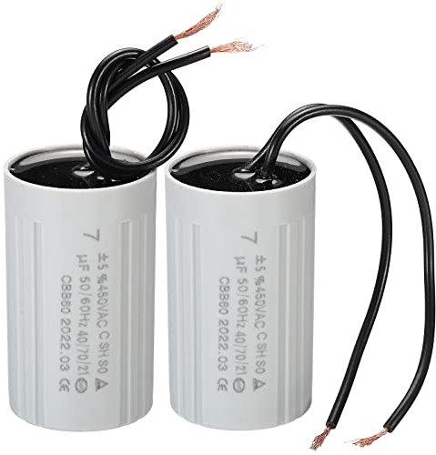 PATIKIL CBB60 7uF Running Capacitor,2pcs AC 450V 2 Wires 50/60Hz Cylinder 60x35mm for Water Pumps,Washing Machines Motor Start