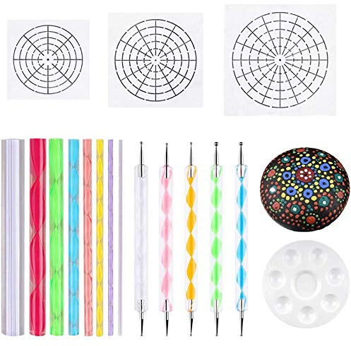 Bumdenuu Mandala Dotting Stencil Tools Malset für Ball Dotting Tools, inklusive Schablone, Farbtablett (17 Stück)
