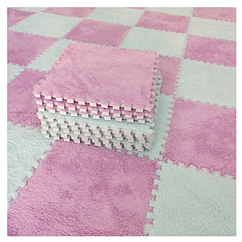 12 Stück Ineinandergreifende Teppichfliesen, Weiche, Zottelige Plüsch-Schaumstoffmatten, Flauschige Teppiche, rutschfeste Spielmatte Für Wohnzimmer, Schlafzimmer, 30 X 30 cm(Color:Lila + Blau)