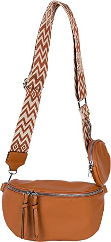 styleBREAKER Set de bolsos cruzados para mujer en forma de media luna, 2 piezas, con correa de hombro de patrón de rombos en zigzag 02012396, color:Coñac