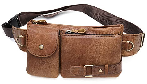 FANDARE Retro Bauchtasche Brusttasche Gürteltasche Hüfttasche Sport Leder Sling Bag Umhängetaschen Herren Schultertasche Wasserresistent Crossover Daypacks für Outdoor Reisen Crossbody Pack Braun C
