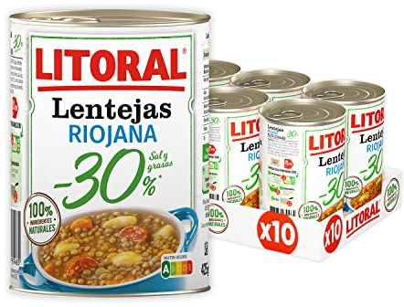 Litoral Lentejas a la Riojana -30% pack 10x425g | Lentejas a la riojana plato preparado con 30% menos sal y grasa listo para comer