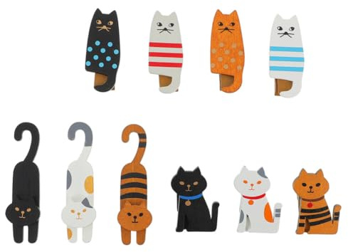 Cabilock 10pcs Cat Shaped Wooden Clothespins Basswood Creative Clips | Lightweight, Fine Workmanship, Portable for Home Use and Socks Clips, Holds Things Tightly