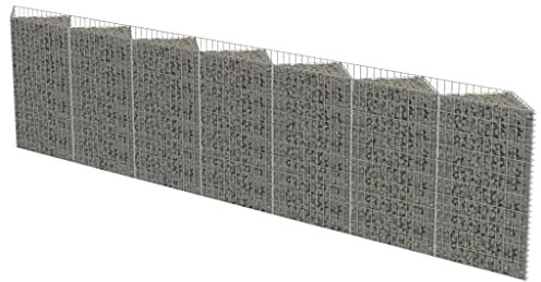 'vidaXL Gabion Wall and Planter – Galvanised Steel Construction - Landscaping, Garden Decor, Retaining Structure – Silver Finish - 450x30x100 cm