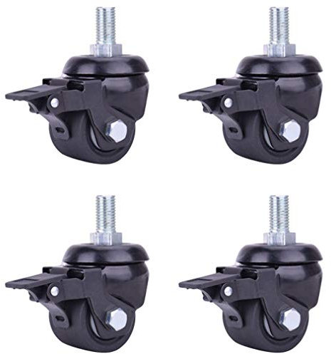 4 Stück robuste Lenkrollen, industrielle Möbelrollen aus Nylon, schwarz, mit Gewindeschaft M12 x 25 mm, doppelt gelagert, verschleißfest, Tragkraft max. 600 kg, für Trolley (7,6 cm, Bremse)
