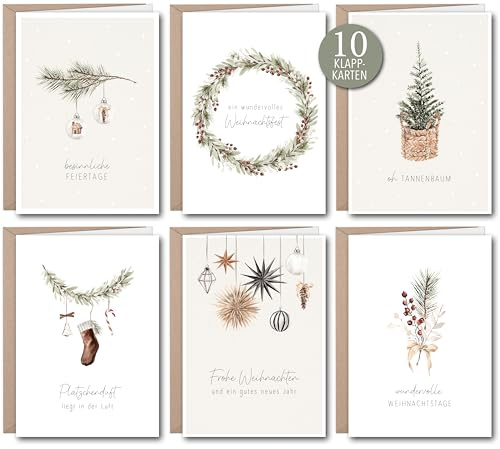 luftundliebe Weihnachtskarten - Weihnachtskarten mit Umschlag Set (10 Stück) - A6 Klappkarten Set zu Weihnachten - Weihnachtskarte - christmas cards - Aquarell Set 2
