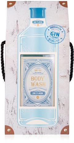 Accentra Gel doccia da uomo Gin Flavor in bottiglia con confezione regalo/sacchetto regalo effetto grappa, 400 ml, fragranza: Gin – ricaricabile, blu