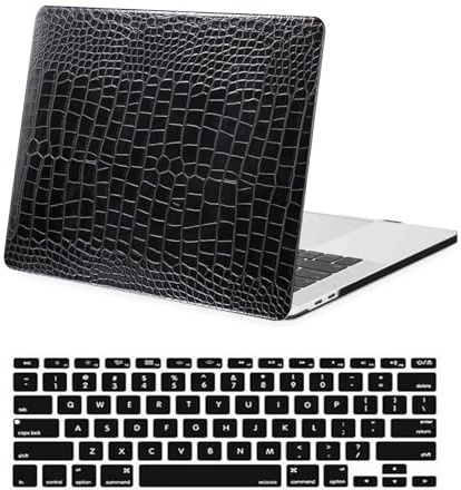 Funda Compatible con Macbook Pro 13 Pulgadas 2020 2019 2018 2017 2016 Modelo A1706 A1708 A1989 A2159 A2251 A2289 A2338 M1, Carcasa Protectora de Piel Lisa & Cubierta de Teclado, Textura Negra