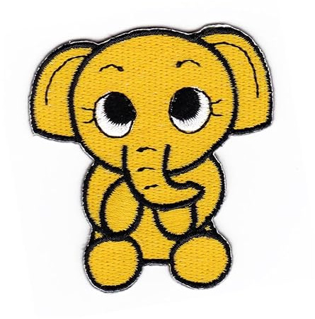 Elefant Gelb Aufnäher zum aufbügeln oder aufnähen Bügelbild Aufbügler für Kleidung gestickter Bügelpatch Applikation Patch Größe 5,8 x 6,1 cm