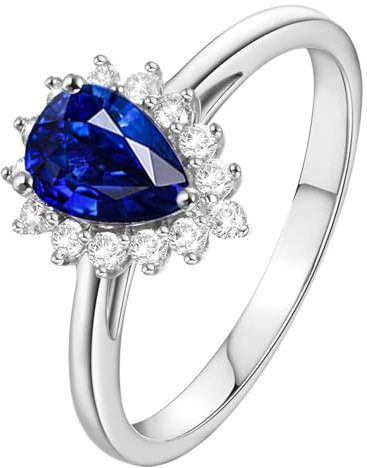 KnSam 750 Gelbgold Pärchen Ringe Echt Schmuck, Lab Created Saphir 0.5ct Tropfen Klassiker Eheringe 18K Gold mit Moissanit, Gr.48 (15.3)