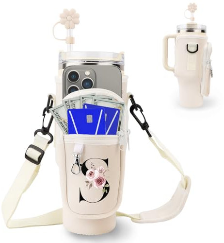 Portabottiglie con Tracolla per Tumbler Stanley 40 oz Cup,con Tasca per Telefono,Zaino Personalizzato portaborraccia zaino con Cannuccia Moschettone(S)