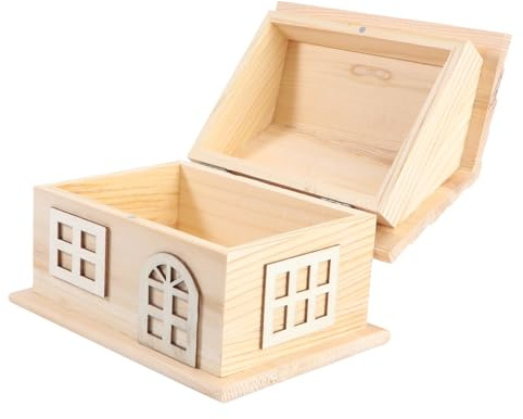 TOPPERFUN Caja de Madera en Forma de Casa para Pintar y Guardar | Color Beige, Estructura Resistente y Ligera, Uso en Hogar y Escritorio, Estilo Casa de Madera