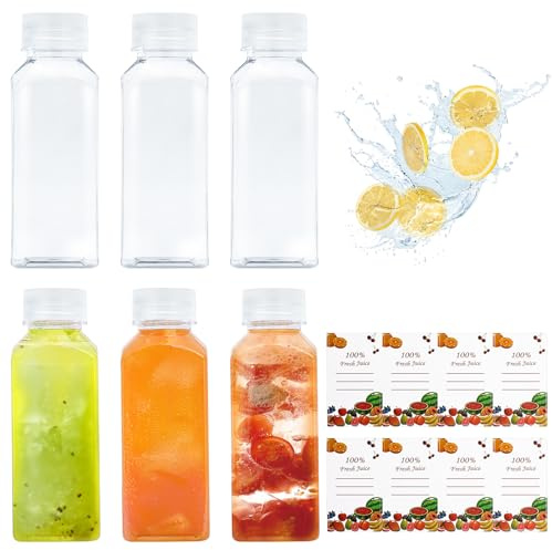 Morocket Botellas Plástico Con Tapas 6 Piezas, 350 Ml Botella De Bebida Vacía, Botellas Zumo Transparente Jugo Botellas Con Pegatina, Reutilizables Botellas, Para Agua Batidos Leche Bebidas