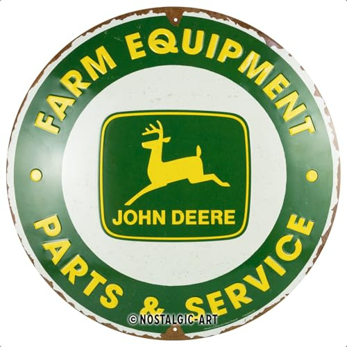 Nostalgic-Art Retro Blechschild, Ø 35 cm, John Deere – Parts & Service – Geschenk-Idee für Traktor-Fans, Original Lizenzprodukt (OLP), aus Metall, Vintage Design, Blechschilder Sprüche | Original John Deere Lizenzprodukt (OLP), aus Metall, Vintage Design, Blechschilder Sprüche, Geschenk-Idee für Traktor-Fans