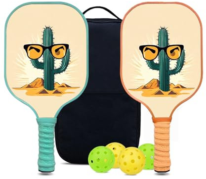 KUAVETO Ensemble de raquettes de pickleball, tout le plaisir que vous pouvez avoir avec un noyau en polymère nid d'abeille à motif cactus BM24 – Comprend 2 pagaies, 4 balles et un sac de transport