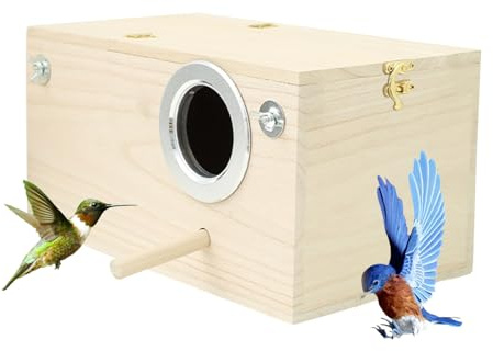 Sghtil Sittich Nistkasten Vogelhaus Hölzerne Vogel Nistkasten Wellensittich Zuchtbox Brutkasten für Papageien mit Stehstange Verwendet Für Kleine Vögel Wie Finken Wellensittiche Kanarienvögel Usw