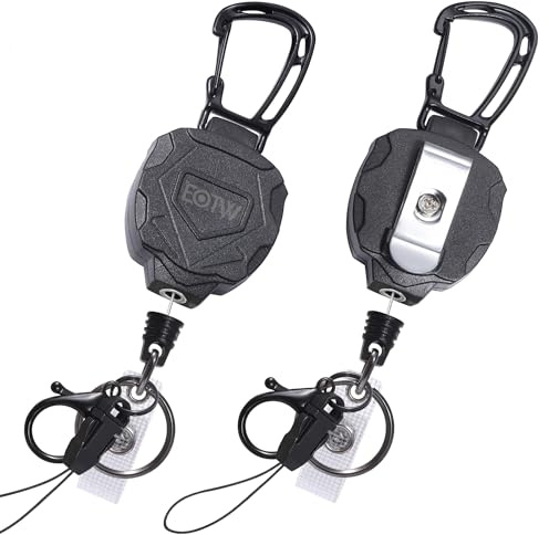 EOTW 2 Stücke Ausziehbar Schlüsselanhänger mit Gürtelclip, ID-Ausweisrolle mit 70cm Einziehbarer Stahlseil, Retractable Keychain für Ausweishalter, Gürtel, Tasche und Schlüssel,10 OZ