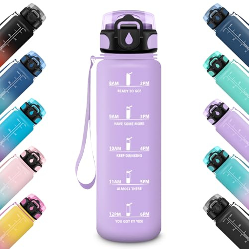 HoneyHolly Trinkflasche Sport, Auslaufsicher 500ML, Trinkflasche kinder, Motivierende mit Zeitmarkierung, Wasserflasche, Sportflasche, Kohlensäure Geeignet, für Schule, Fitness, Outdoor