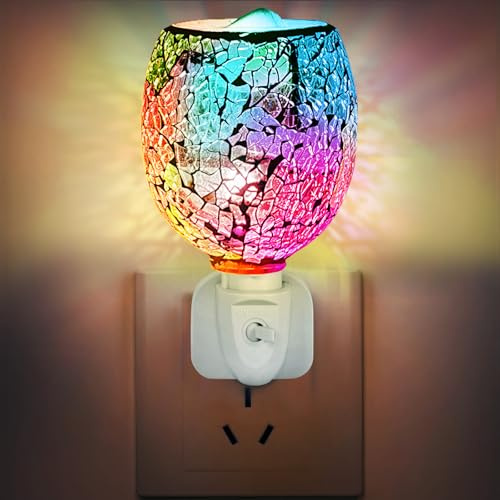 Glass Electric Plug-In Led Aroma Diffuser Lamp Wax Melt Oil Burner Warmer, Aromatherapy Home Decor, Room Decor and Office Accessories (Mosaic Rainbow)