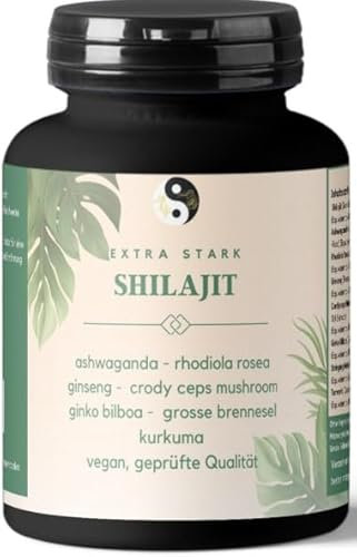 Original Shilajit Kapseln hochdosiert – mit Ashwagandha, Rhodiola Rosea (Rosenwurz), Ginseng, Cordyceps, Ginkgo Biloba, Brennnesselwurzel & Kurkuma – 9000 mg pro Kapsel – 120 Stück, ohne Zusatzstoffe