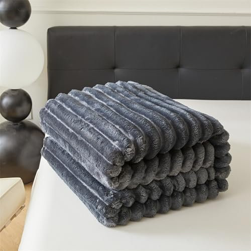 XIEMINLE Flauschige Samtdecke, großer Bettüberwurf, Fleecedecke, Plüsch-Sofa-Überwurf, weiche Flanelldecke für Sessel/Couch/Schlafzimmer/Reisen, vielseitige Decke (180 x 200 cm, Dunkelgrau)