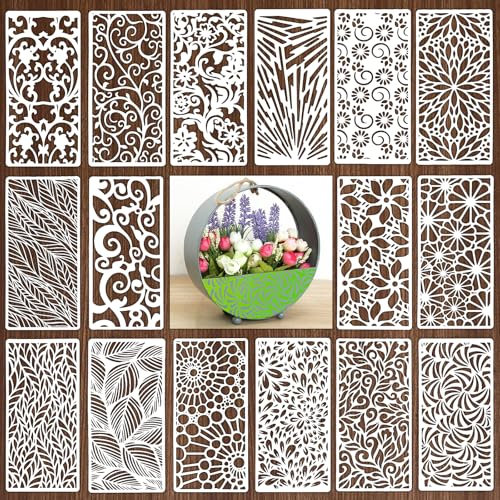 SRIZIAN 16-teiliges Schablonen-Set, Wiederverwendbare Kunststoff Schablonen Vorlagen, Malschablonen für Möbel Wand Wohnkultur Scrapbooking