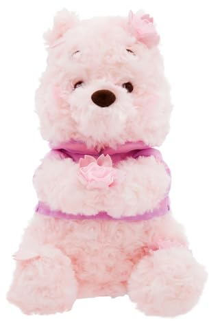Disney Store Official Peluche Winnie l'ourson, 26 cm/9, Collection Sakura, Peluche Ours Rose avec Fleurs de Cerisier, Convient dès la Naissance, adapté à Tous Les âges