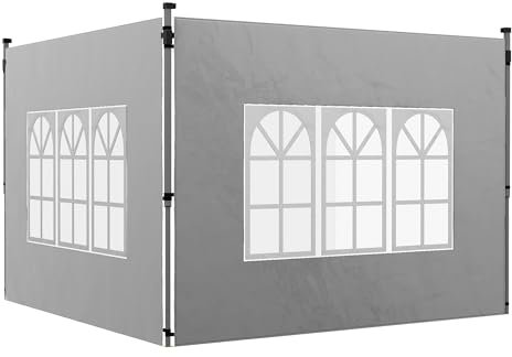 Outsunny Lot de 2 parois latérales pour tonnelle de 3 x 3 m, Panneau pour pavillon, avec fenêtre, en Tissu Oxford, 295 x 195 cm, Gris Clair