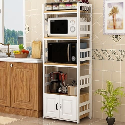 Rostfreies 5-stufiges Küchenregale Stehend, Mikrowellenschrank mit Metallfüße und Schränke, Preferred Thickened Steel Frame, Suitable for Kitchen, Study(60cm*40cm*165cm)