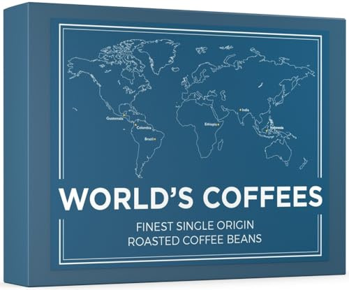 WORLD'S COFFEES | Pack Gourmet Café en Grains 420g (6 x 70g) - 6 Meilleurs Cafés d'Origine Unique | Idée Cadeau pour Elle et Lui