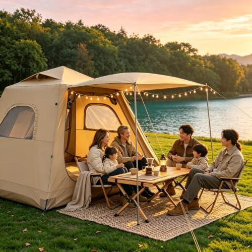 Tienda de Campaña Hinchable Grande para 4 Personas – Inflado Rápido, Impermeable 2000mm+, Tienda Familiar 4 Estaciones, Montaje Sencillo (220x220x180cm)