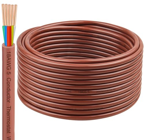 18AWG Thermostat Wire 18/5 Solid Copper – 5 Conductor Low Voltage HVAC Cable for Thermostats, Alarm Systems, Doorbells, Multi-Color, 50FT