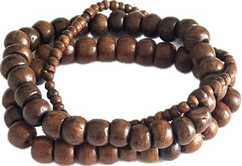 LK Trend & Style 3-teiliges Holzperlen Armband Set, Braun, Elastisch, Handgefertigt, Unisex Schmuck für Damen und Herren
