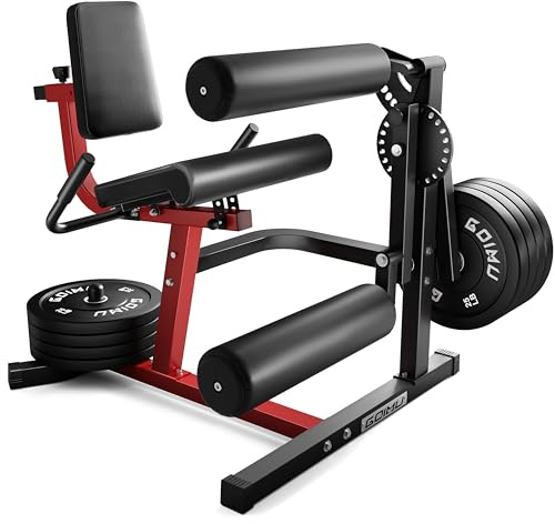 GOIMU Beinstrecker- und Curlmaschine, 4-in-1-Unterkörper-Trainingsgerät, verstellbare Beincurl-Maschine mit geladener Platte, Beinstreckermaschine mit Trainingsbank, Z2-Upgrade (rot)