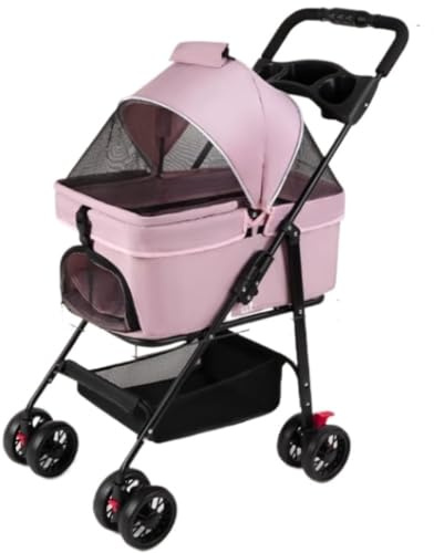 Bärbar Hundvagn Kattvagn Hopfällbar Husdjursvagn Hundvagnar Avtagbar Kattvagn Med Förvaringskorg Och Mugghållare För Små Medium Husdjursvagn med Hjul(Pink)