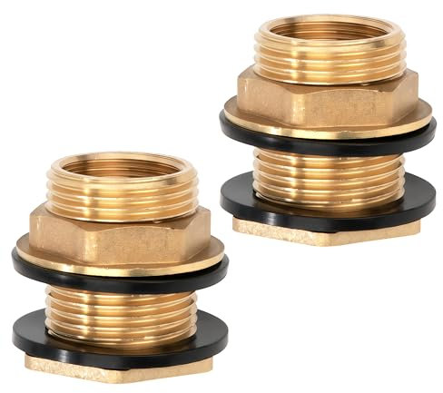 Raccordo per Serbatoio Dell'acqua, 2 Pezzi Connettori per Serbatoio in Ottone con filettatura Esterna da 1 × filettatura Interna da 3/4, Raccordo Cistern d'acqua per Rubinetti, Botti di Pioggia