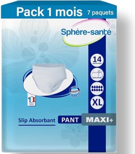 Sphère Santé - Pant Extra Large Maxi + - Pack 1 mois - Protection contre l'incontinence - Absorption élevée - Sécurité optimale et confort - Taille extra large