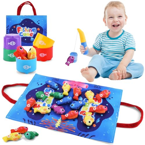 KIMIGO Montessori Angelspiel Spielzeug ab 1 2 3 Jahr Kinder Baby 6 9 12 Monate, Fische Lernspielzeug Sensorik Motorikspielzeug Kinderspielzeug, Jungen Mädchen für Geschenk Geburtstag, Weihnachten