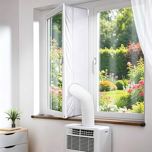 Air Conditioner Window Seal,500CM Universal AC Window Kit for Portable Air Conditioner and Tumble Dryer,Hot Air Stop Air Exchange Guards with Zip and Adhesive Fastener