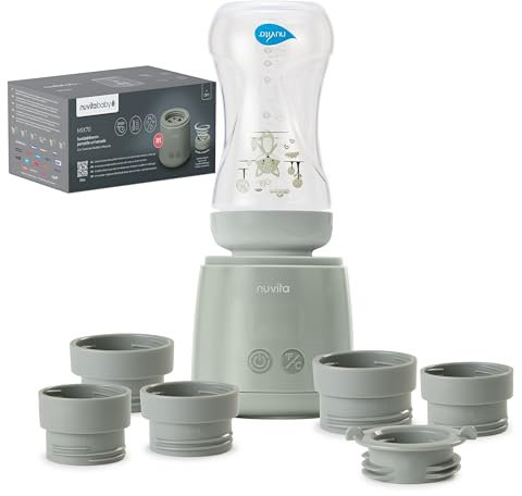 Nuvita 1164 Mix70 Scaldabiberon Portatile 70°C con Funzione Mescolamento, 5 Temperature fino a 70°C, Universale con 6 Adattatori Inclusi, Batteria Ricaricabile, Display LED, Senza BPA