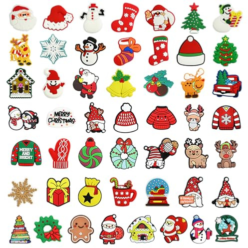 Pilikoll 50 Stück Weihnachten Schuhanstecker Set Weihnachten Schuhanhänger für Schuhe weihnachtsmann Elch Schneemann PVC Anhänger weihnachten schuh-Charms für Schuhe DIY Dekorationen