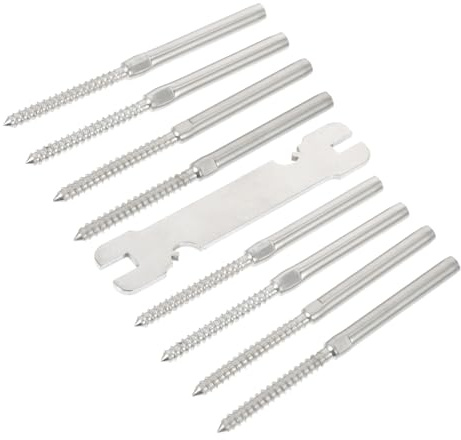 Angoily 8 piezas Tornillos de Acero Inoxidable para Barandilla de Terraza Resistentes la Corrosión con Llave para Sistema de Cableado de Madera