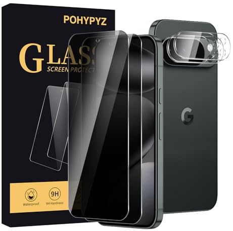 POHYPYZ 2 + 2 st skärmskydd för Google Pixel 10 Pro, 2 härdat glas anti-spion+2 kameraskydd för, fodralvänligt, lätt att rengöra, 9H hållbart
