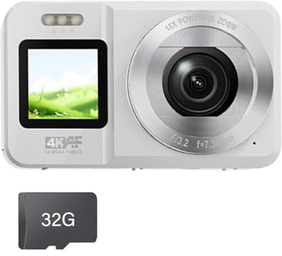 4K UHD 64MP Doppio Schermo Fotocamera Digitale Con Zoom 18X Design Portatile Compatto Per Studenti Adolescenti Principianti Compatti Studente Fotocamera