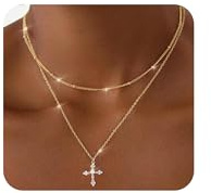 FIOROYAL Colliers Croix pour Femme Argent Sterling 925 Plaqué Or 14K Dainty Layering Pendentif Chaîne Réglable Bijoux Cadeau G2