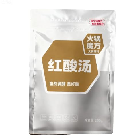 Base pour Fondue Chinoise, 4 Saveurs au Choix, Tom Yum, Soupe Aigre-Dorée, Champignon, Tomate. Préparation Instantanée pour Nouilles, Soupes et Plats(Sour soup-250g)