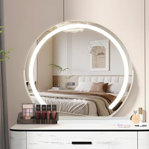 LSLIFE Hollywood Premium Luxus Silber Explosionssicherer Kosmetikspiegel, Ultra HD, Augenschutz, Touchscreen-Steuerung, einstellbare 3-farbige LED-Leuchte (50cm weiß)