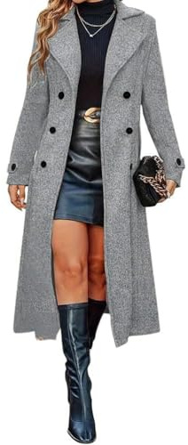 ORANDESIGNE Manteau Long Laine Femme Hiver Manteaux Longue Revers Chic et Elegant Manteau Laine Long Double Boutonnage A Gris L